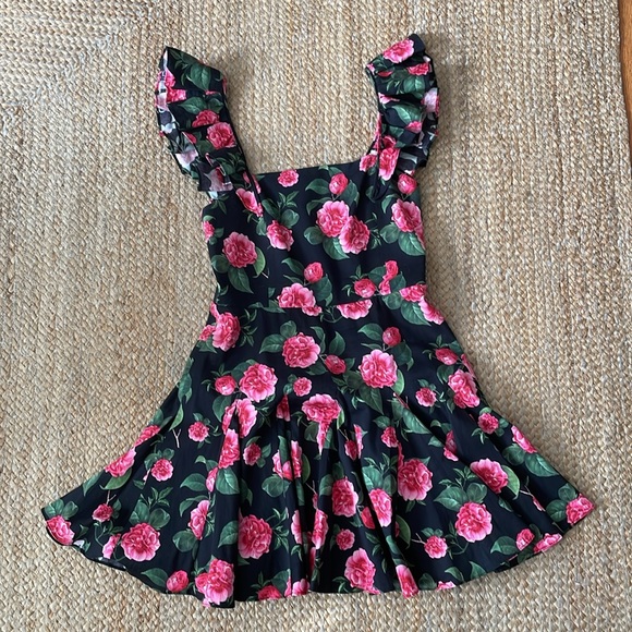Alice + Olivia Fit & Flare Ruffle Sleeve Floral Mini Dress Size 6 - Picture 2 of 5